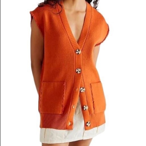 Free People Oakleigh Rib Vest in Orange - Picture 1 of 6